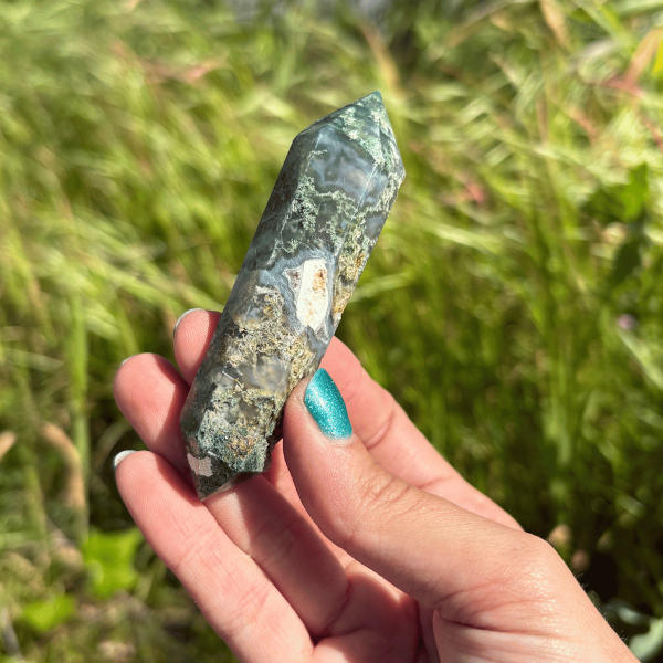 Pointe biterminée en agate mousse