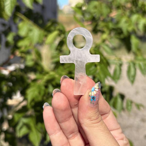 Croix de Ânkh en quartz rose
