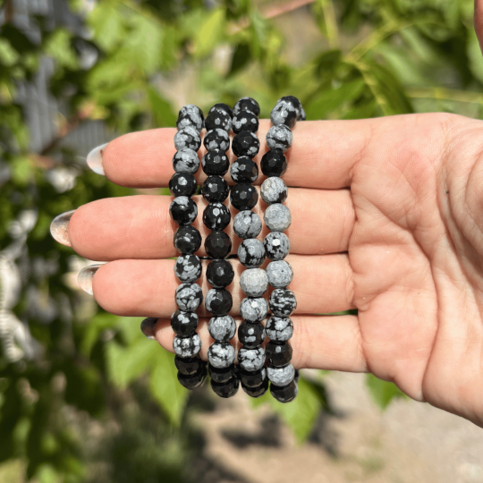 Bracelet obsidienne neige 6mm facetté