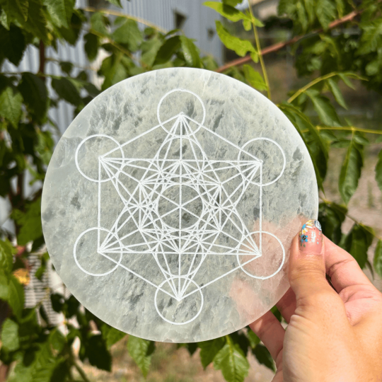 Cube de Métatron sur plaque en sélénite