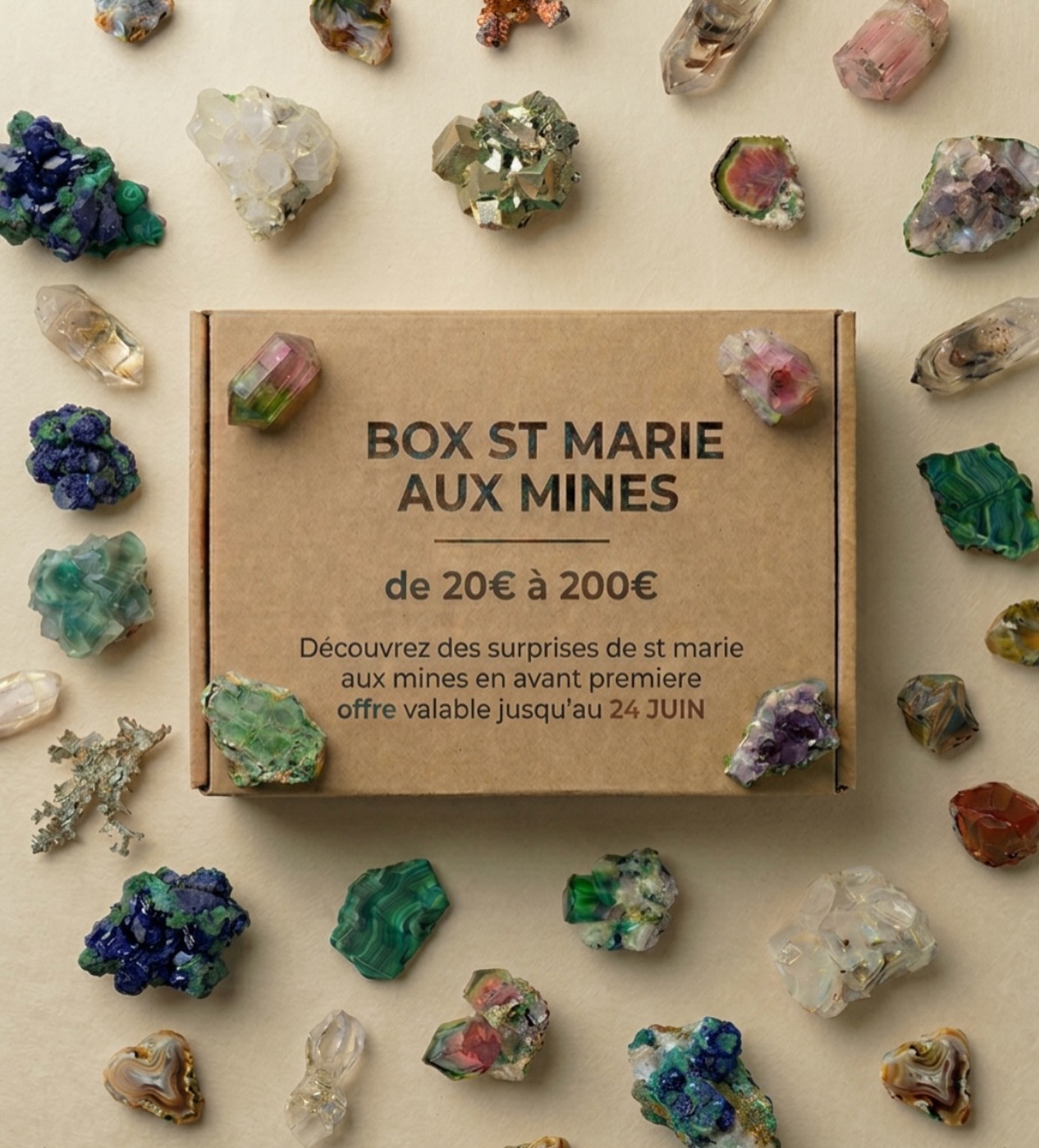 📦 BOX SURPRISE SPÉCIALE SAINTE-MARIE-AUX-MINES !

Je suis au plus grand salon de minéraux de France, où je viens chiner depuis 20 ans. Et cette année, j’ai envie de partager mes trouvailles avec toi d’une façon un peu spéciale 💎

Je lance une box surprise composée uniquement de pièces que je déniche en ce moment même sur le salon. Du vrai, du frais, choisi à la main, directement de Sainte-Marie !

Le principe est tout simple : tu choisis ton budget, de 20€ à 200€, et je compose ta box en fonction. Tu peux me laisser une indication au moment de la commande une couleur, des minéraux bruts uniquement ou me faire entièrement confiance pour une surprise totale. 
À toi de voir !

⏳ Attention, c’est une offre limitée : les commandes sont ouvertes jusqu’au 24 juin seulement. Après ça je ferme, le temps de préparer chaque box avec soin. Expédition début juillet.

Pour commander c’est sur mon site dans ma bio 👆

Alors, plutôt team surprise totale ou team petites indications ? Dis-moi en commentaire 😉
